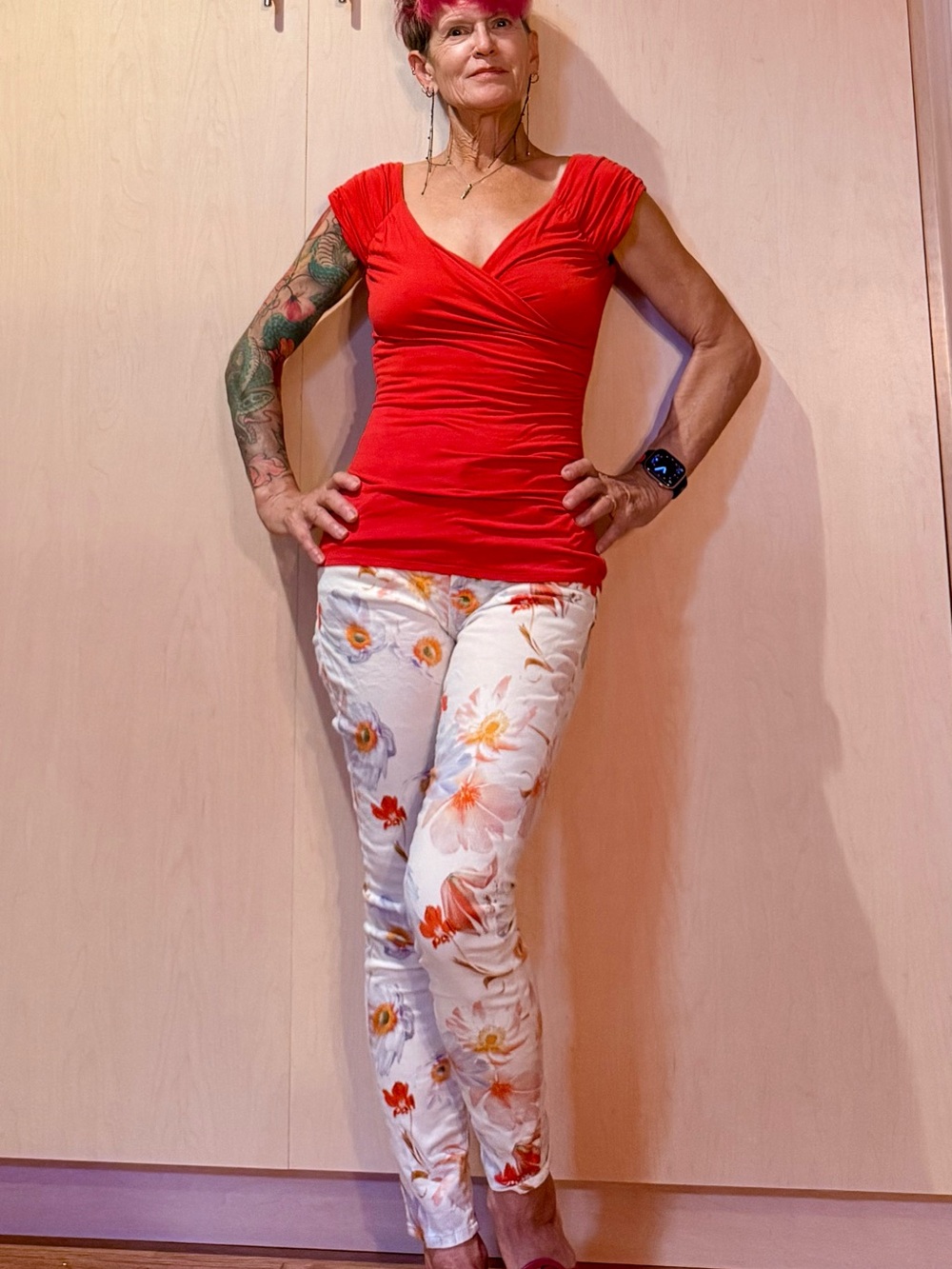 7 For All Mankind Floral Print Skinny Jeans White Multicolor Stretch Size 25